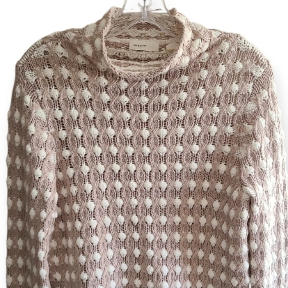 Anthropologie Sleeping On Snow Mockneck Popcorn Stitch Taupe Cream Knit Sweater - Picture 4 of 17